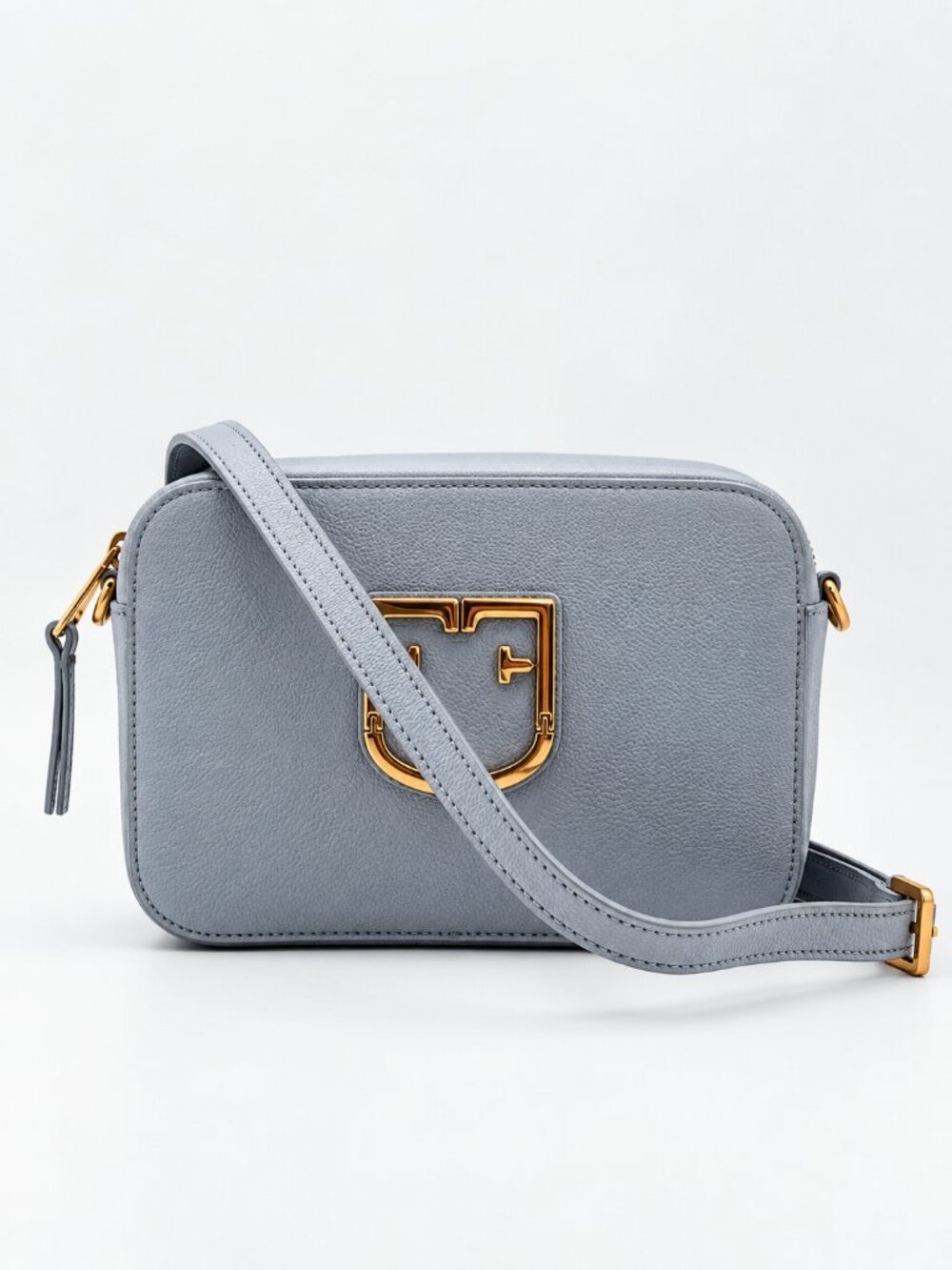 Furla Light Blue Leather Camera Crossbody Bag Gold Logo Hardware